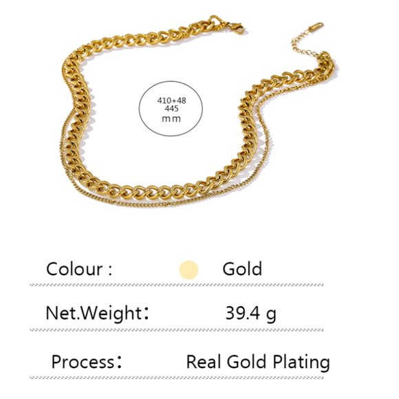 Coupled Curb chunky Necklace 14k gold plating - Picture 4 of 10